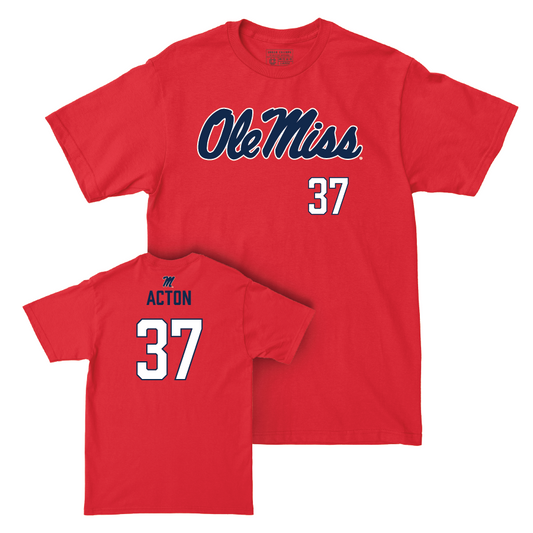 Ole Miss Football Red Wordmark Tee  - Austin Acton