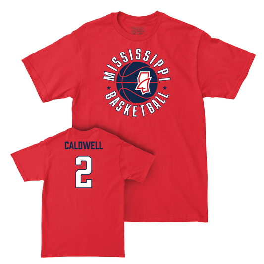 Ole Miss Men's Basketball Red Hardwood Tee  - TJ Caldwell