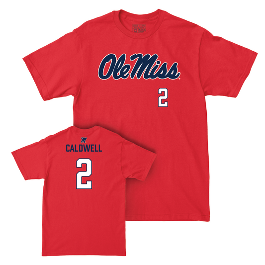 Ole Miss Men's Basketball Red Wordmark Tee  - TJ Caldwell