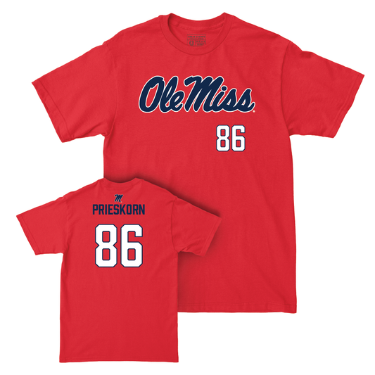 Ole Miss Football Red Wordmark Tee  - Caden Prieskorn