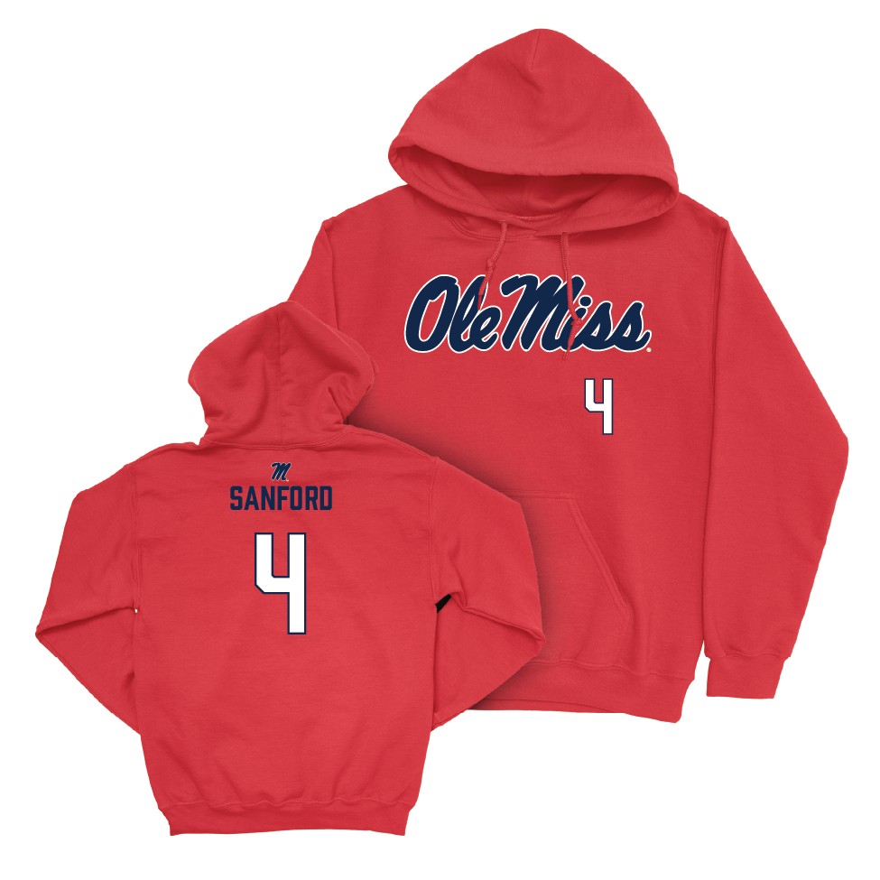 Ole Miss Baseball Red Wordmark Hoodie  - Mitchell Sanford