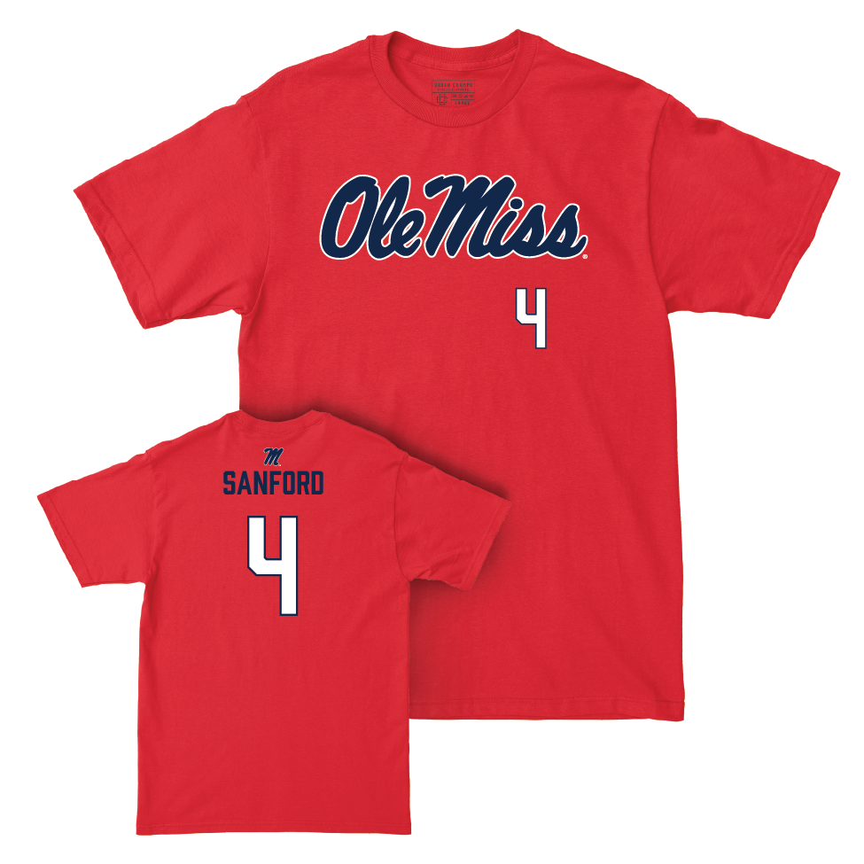 Ole Miss Baseball Red Wordmark Tee  - Mitchell Sanford