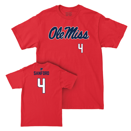 Ole Miss Baseball Red Wordmark Tee  - Mitchell Sanford